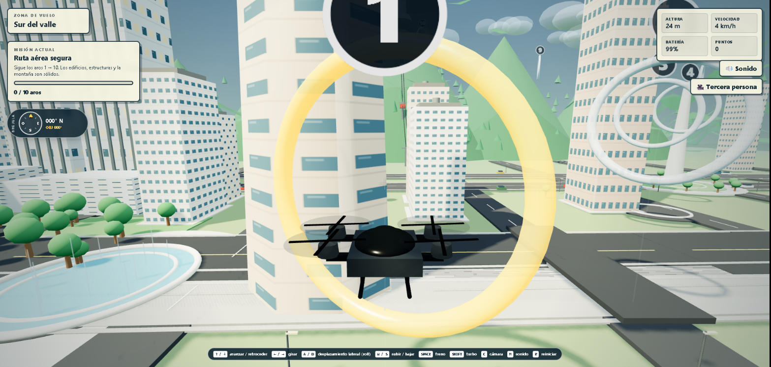 Simulador de dron gratuito con circuito urbano