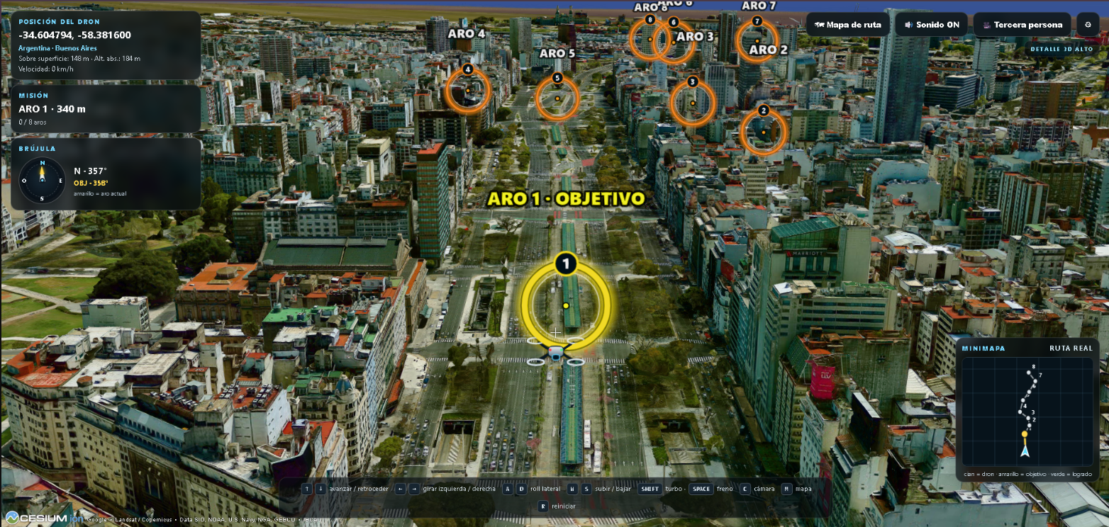 Simulador de drones con Google Photorealistic 3D Tiles